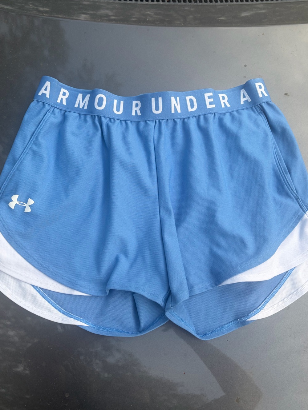 Under Armour Light Blue Women’s Athletic Shorts with White Trim